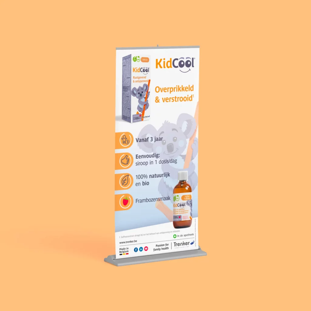 Mise en situation du roll-up KidCool, détente et relaxation en version néerlandaise